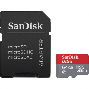 Карта памяти microSDHC 64Gb Class10 Sandisk Ultra + SD Adapter