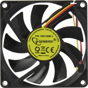 Вентилятор для корпуса Gembird D8015BM-3, 80x80x15mm, 3-pin